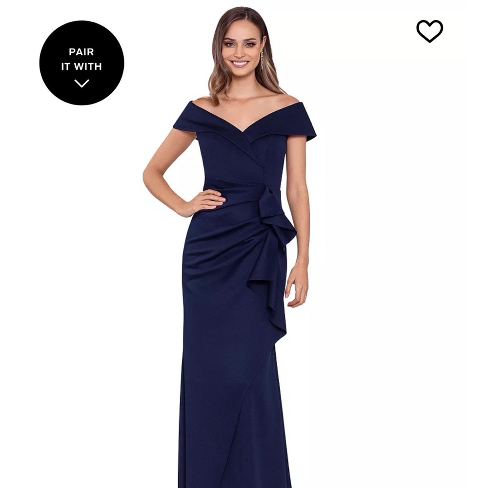 Xscape Midnight Blue Ruffle Gown - Picture 3 of 4